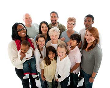Multi-ethnic multi-generation group of people from young children to 95 years old.