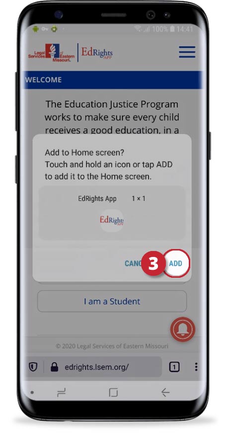 manually adding EdRights App to Home screen